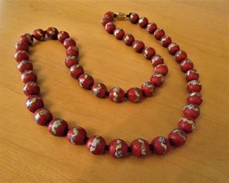 Cinnabar cloisonne necklace