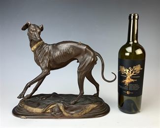 Alfred Barye Large Bronze Greyhound With Fly 
