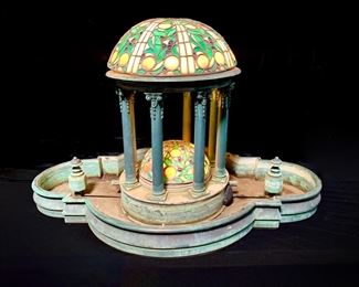 Rare Victorian Bronze and Leaded Glass Shade Fountain