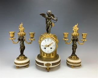 3 Piece Bronze Antique Clock Set
