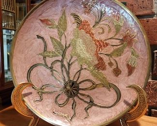 Enameled plate with brass plate stand