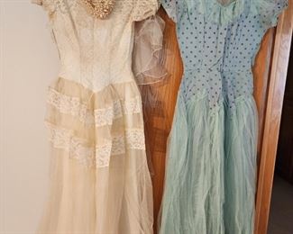 1940's wedding dress with veil, another vintage dress