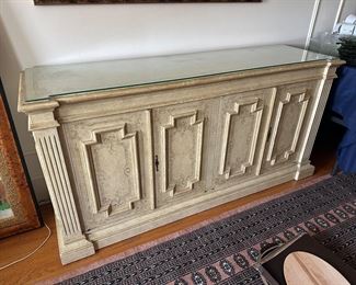 BUY IT NOW $350 Vintage Distressed, Hand-painted Console. 63.5"W x 18.5"D x 31.5"H