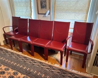 BUY IT NOW! $2000 Set of 6 vintage red forum leather dining chairs by Roche Bobois. 17.5"W x 20"D x 39.5"H, 17.5" Seat H