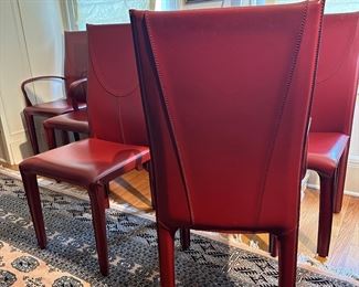 BUY IT NOW! $2000 Set of 6 vintage red forum leather dining chairs by Roche Bobois. 17.5"W x 20"D x 39.5"H, 17.5" Seat H