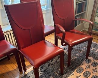 BUY IT NOW! $2000 Set of 6 vintage red forum leather dining chairs by Roche Bobois. 17.5"W x 20"D x 39.5"H, 17.5" Seat H