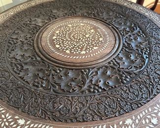 BUY IT NOW! $290. Antique Indian Sheesham, Inlaid Collapsible Cable. Circa 1964. 24" Round x 19"H