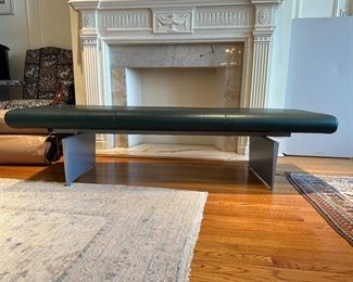 BUY IT NOW! $800 Modern Leather and Metal Track Bench. 60"W x 24"D x 18"H