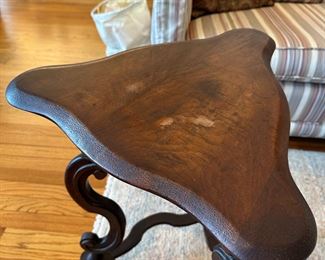 BUY IT NOW! $30 Small Triangular tri-leg table. (As-is). Damaged surface, cracked leg. 17"W x 23"H
