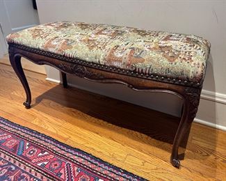 BUY IT NOW! $200. Antique Carved Bench with Upholstered Seat