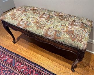 BUY IT NOW! $200. Antique Carved Bench with Upholstered Seat