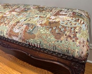 BUY IT NOW! $200. Antique Carved Bench with Upholstered Seat