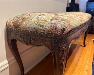 BUY IT NOW! $200. Antique Carved Bench with Upholstered Seat