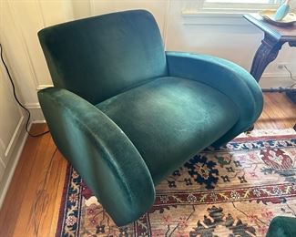 BUY IT NOW! $480. Vintage Postmodern Hunter Green Armchair and Ottoman