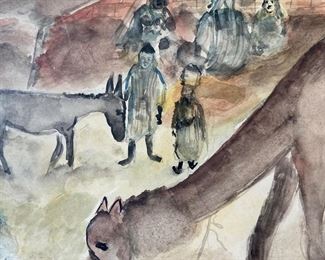 BUY IT NOW! $200. Original Watercolor. Unsigned. A.Dejez? 12.5"W x 9.5"H. Artist:  (camels)