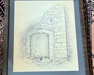 BUY IT NOW $100. Charcoal Sketch; 10.5"x13" by Joslin; Castle Door