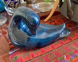 Vintage Blue Ceramic Duck; Rouen Normandie 