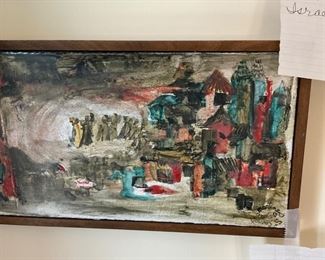 BUY IT NOW! $60. Hand painted tile of a market scene in France.