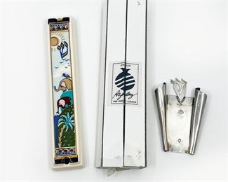  VINTAGE ARTISTICALLY DESIGNED CERAMIC MEZUZAH WSTERLING SILVER MOUNT BY DANNY AZOULAY NIB