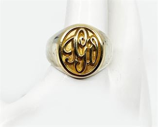  VINTAGE STERLING SILVER AND 14KT GOLD INSIGNIA RINGJ ANCHOR TSIZE 11 1211.71 DWT