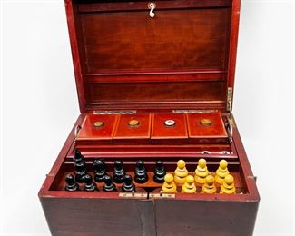  VINTAGEANTIQUE MULTI GAMES IN WOODEN BOXCHESS, DOMINOES, CHECKERS AND CHINESE CHECKERSNO BOARDS