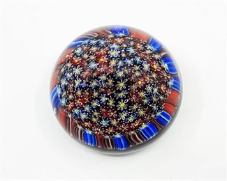 A57 VINTAGE MURANO ART GLASS PAPER WEIGHT 1980S MILLEFIORI MUTICOLOR FLOWERS