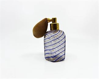A79 VINTAGE COBALTGOLD STRIPED MURANO GLASS PERFUME BOTTLE ATOMIZER WITH PUMP