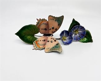 A82 VINTAGE BOVANO OF CHESHIREENAMEL ON COPPER BUTTERFLY  FLOWERS METAL WALL ARTUSA