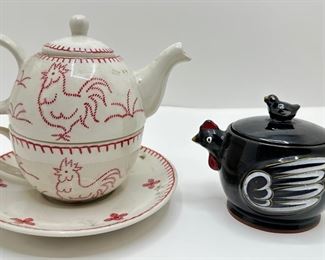 Vintage Ceramic Rooster Tea Pot With Cup & Saucer & Sugar Bowl
Lot #: 22