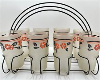 Set 8 Mid Century Hall China Red Poppy Pattern Frosted Tumbler Glasses In Iron Carrying Caddy
Lot #: 27