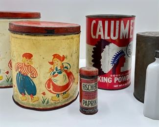 Vintage Food Storage Tins & Milk Glass Flask, 2 Are Nesting
Lot #: 83