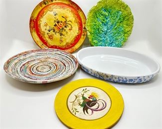 5 Platters, Wood, Coiled Paper & Ceramic, Some Vintage
Lot #: 82