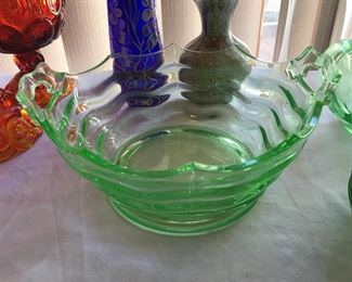 Green glass dishes