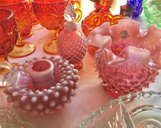 Pink/red Fenton Hobnail pieces