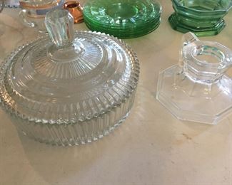 clear glass candy dishes, etc.