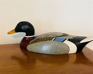 Carved Mallard duck decoy, signed LH LW