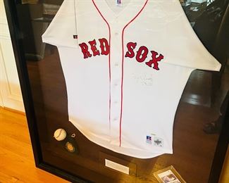 Roger Clemens signed jersey, baseball and baseball card, framed with COA. Very rare. We have two of them. One is still in the box and ready to ship. Wood provided to mount to wall. 