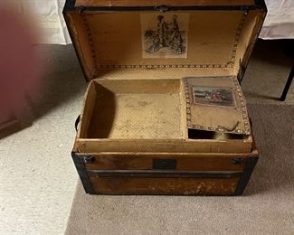 Antique dome top trunk open