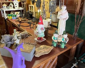Garden gnomes, wind chimes, bird houses and garden accessories