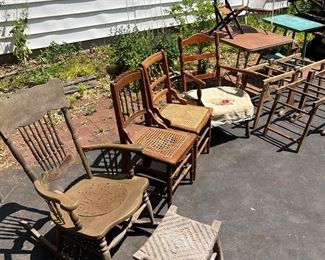 Eastlake chairs, antique footstool and rocking chair