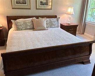 Henredon Charles X king bed and two nightstands. 