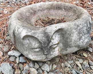carved marble cat birdbath