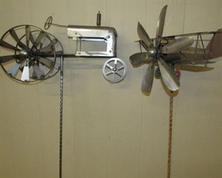 Metal Tractor & Airplane Windmills