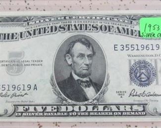 1953 $5.00 Silver Certificate - Gem UNC.