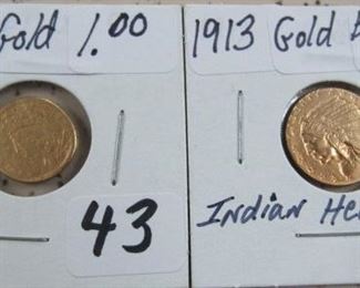1873 Gold $1.00 Coin & 1913 Gold $2.50 Indian Head Coin