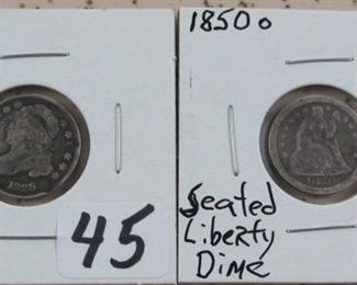 1829 Capped Bust Dime & 1850-O Seated Liberty Dime