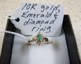10K Gold, Emerald & Diamond Ring
