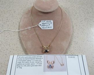 14K Gold, Sapphire & Diamond Necklace w/Appraisal 
