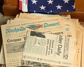 large stack of vintage ewspapers -Kennedy, space