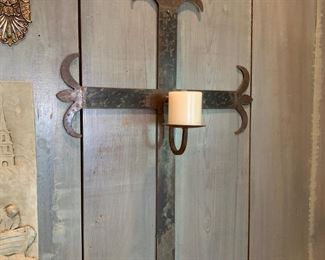 Large forged iron cross candle light